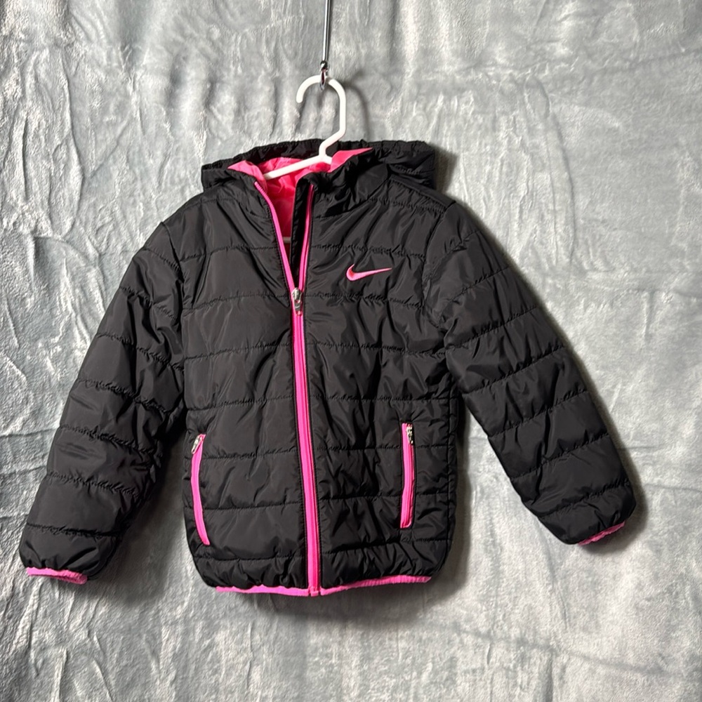 Nike Black Puffer Jacket with Pink Accents for Kids